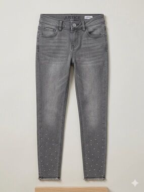 Justice Gray Studded Skinny Jeans